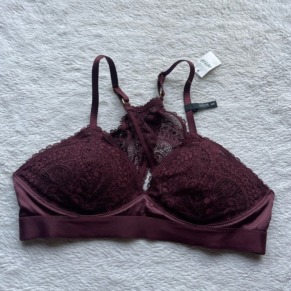 Aerie NWT wireless burgundy lace bra